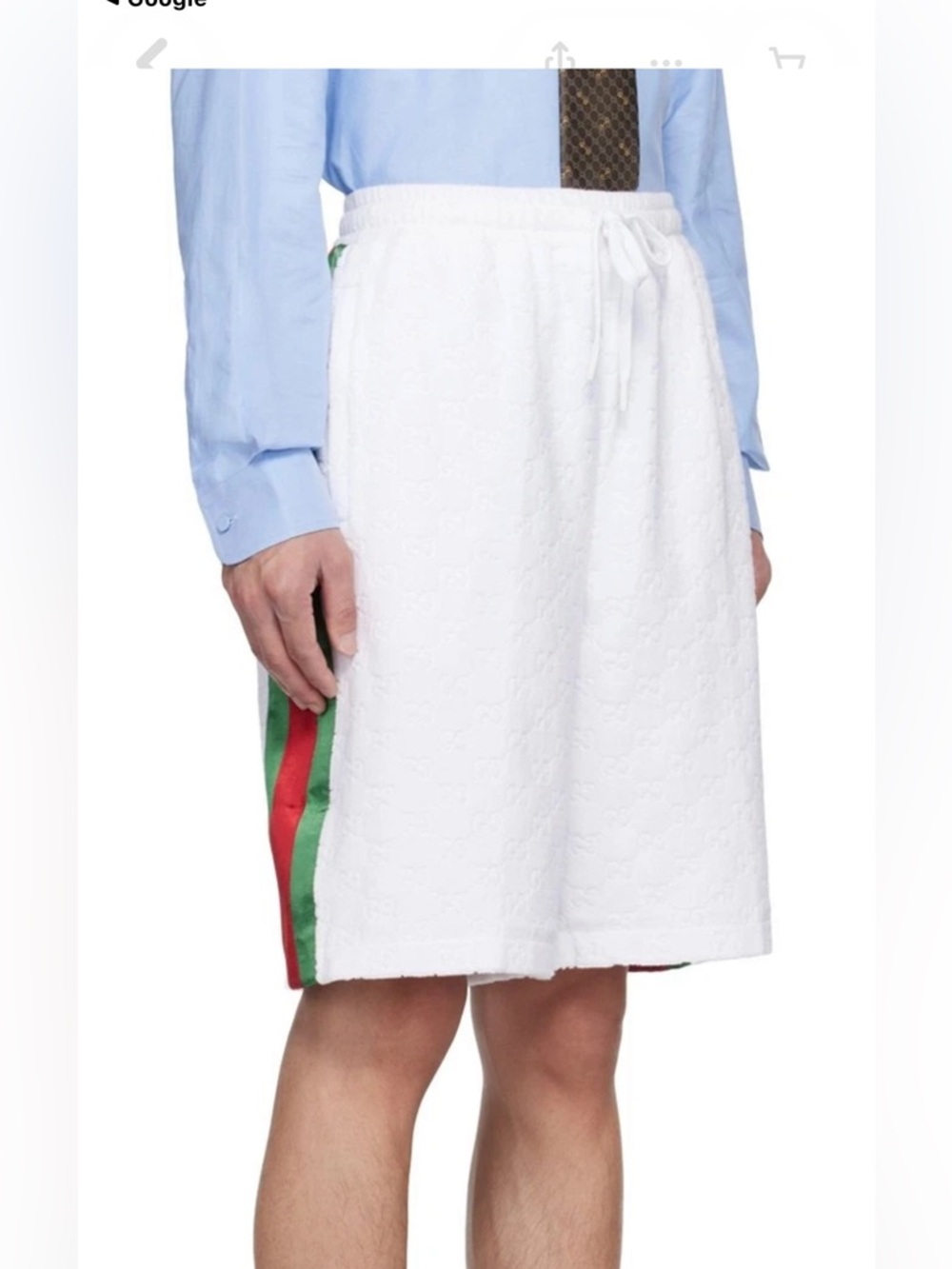 Men's Gucci white GG cotton,Terry cloth web striped shorts size small expandable